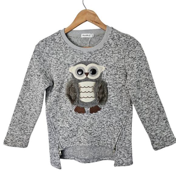Owl Sweater Girls Size XL 14 Grey 3D Fluffy Pullover Zipp Side Accents Soft - Picture 1 of 8